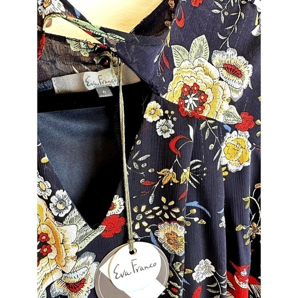 NWT Eva Franco (Anthropologie) Navy Floral Dress Size 6 - Picture 4 of 8